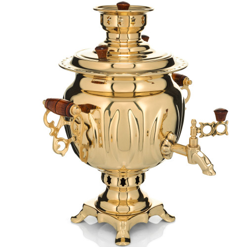 Самовар на дровах 2,7 литра формы «Овал», золотой, категория «Люкс»