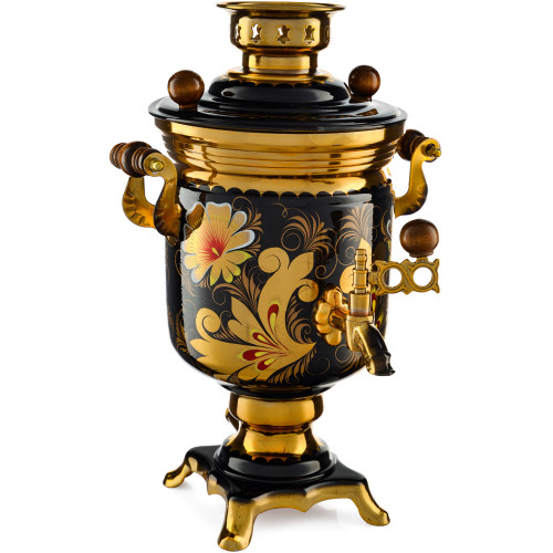 Самовар электрический 3 литра с художественной росписью «Кудрина чёрная» формы «Банка»