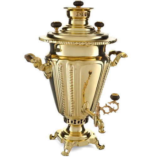 Самовар антикварный комбинированный 5,5 литров формы «Рюмка гранная» Баташева, золотой