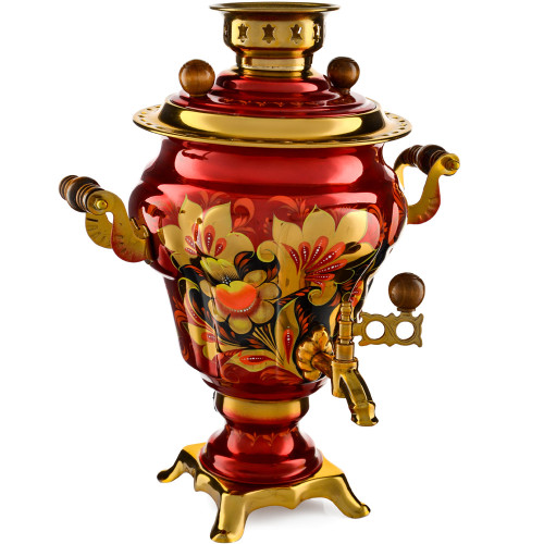 Самовар электрический 2,5 литра с художественной росписью «Хохлома» формы «Груша»