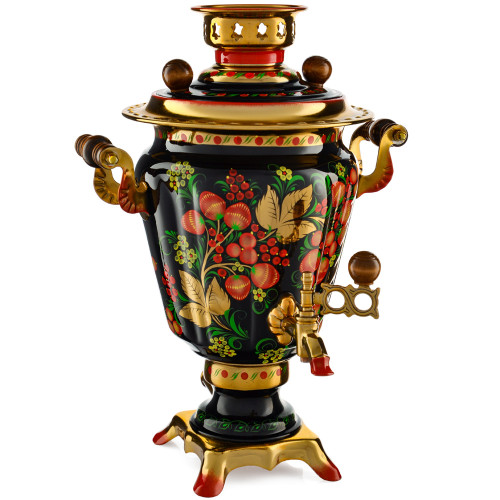 Самовар электрический 3 литра с худ. росписью «Хохлома с ягодами в зелени №2» формы «Рюмка»