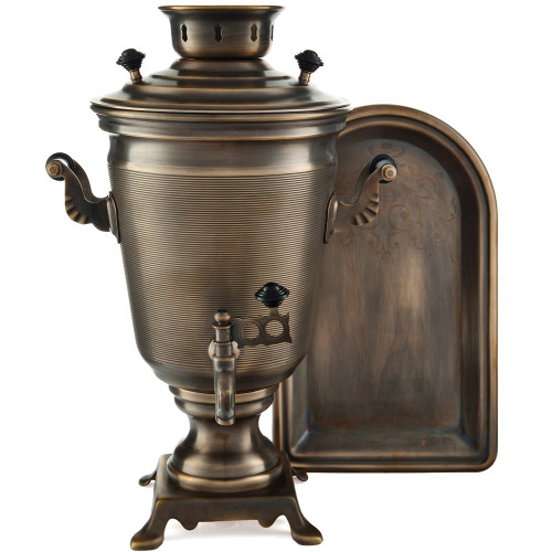 Самовар электрический 4 л. формы «Рюмка с вибронакаткой», с поднос, патинированная, с съёмными ручка