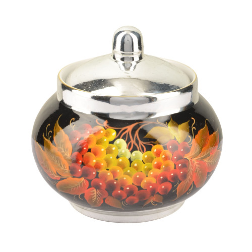 Сахарница с художественной росписью «Осенний виноград в серебре» 