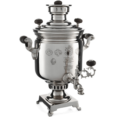 Самовар антикварный комбинированный 4,5 литров формы «Банка»  Баташева с медалями, серебристый