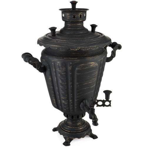 Самовар на дровах 7 литров формы «Рюмка гранная с косичкой», золотые нити в патине