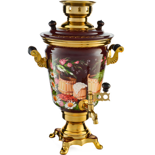 Самовар электрический 4 литра с художественной росписью «Баня» формы «Рюмка»