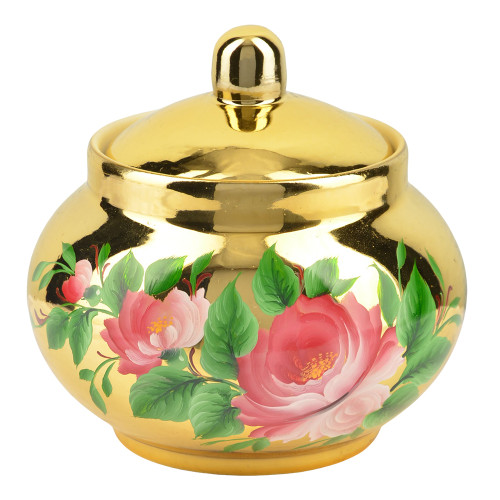 Сахарница с художественной росписью «Пионы в зелени на золотом» 