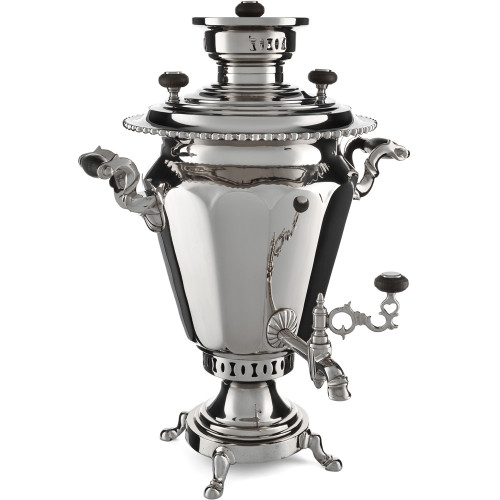 Самовар антикварный на дровах 6 литров формы «Рюмка гранная» Аленчикова и Зимина, серебристый