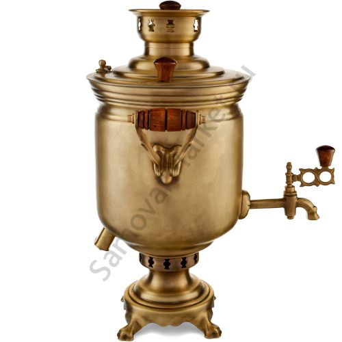 Самовар комбинированный на 5 литров формы «Банка», травление по латуни, категория «Эксклюзив» 