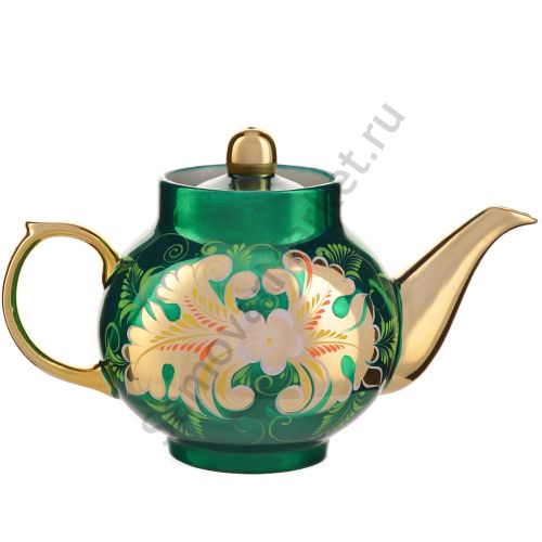 Чайник заварочный для самовара с художественной росписью «Кудрина зелёная»
