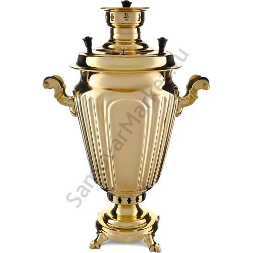 Самовар на дровах 7 литров формы «Рюмка гранная», литьё, золотой, категория «Дачный»