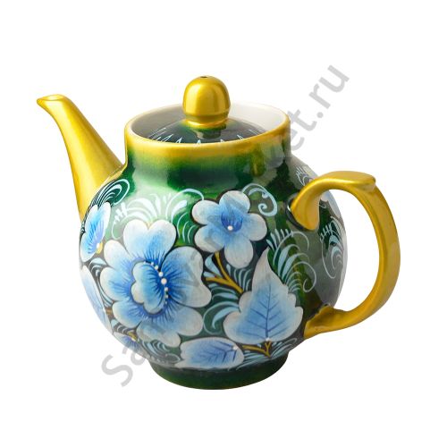 Чайник заварочный для самовара с художественной росписью «Пионы на изумрудном»