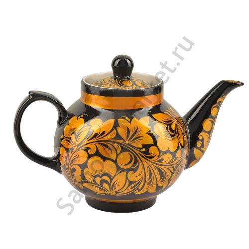 Чайник заварочный для самовара с художественной росписью «Кудрина золото на чёрном»