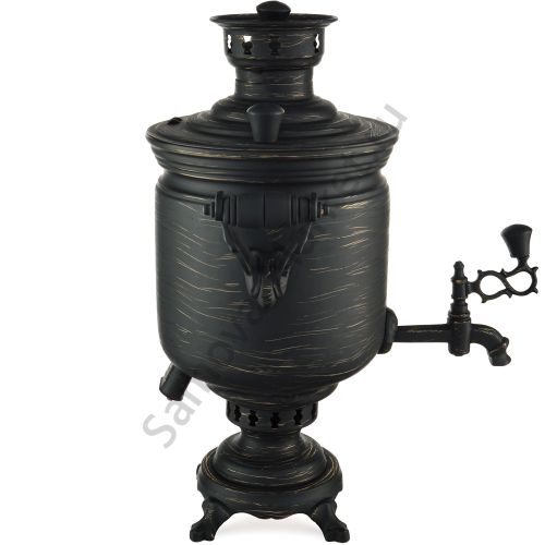 Самовар комбинированный 5 литров формы «Банка» золотые нити в патине, литьё, категория «Эксклюзив» 