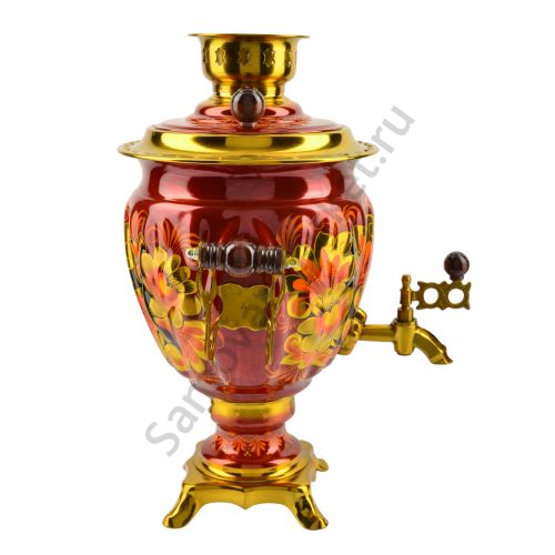 Самовар электрический 3 литра с художественной росписью «Хохлома» формы «Жёлудь»