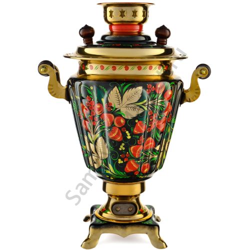 Самовар электрический 3 литра с художественной росписью «Хохлома с ягодами в зелени №2»формы «Рюмка»