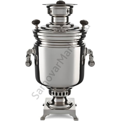 Самовар антикварный на дровах 5 литров формы «Банка» Баташева с медалями, висячие ручки, серебристый