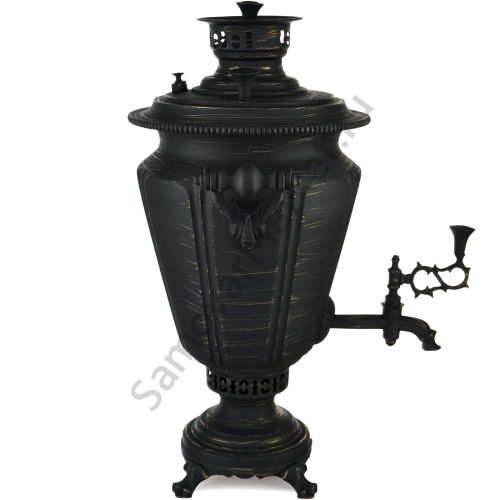 Самовар антикварный на дровах 5,5 литра формы «Рюмка гранная», золотые нити в патине