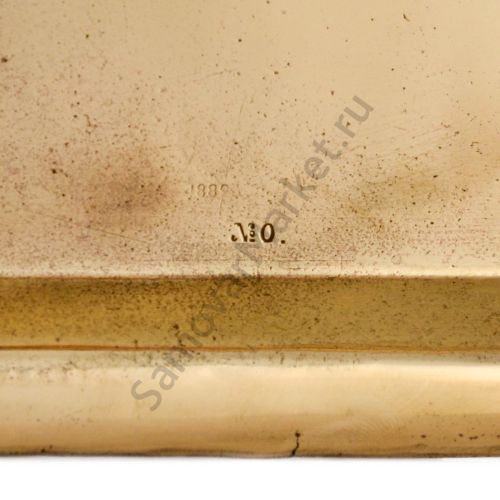 Поднос для самовара антикварный, дореволюционный формы «Замочная скважина», Кольчугино, золотой