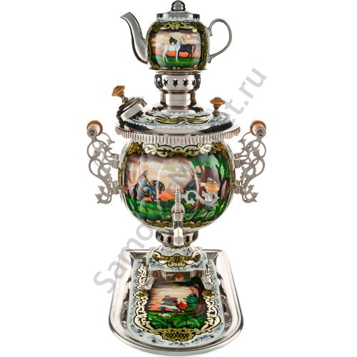 Самовар комбинированный с художественной росписью «Вещий Олег» 4,5 литра формы «Шар» в наборе