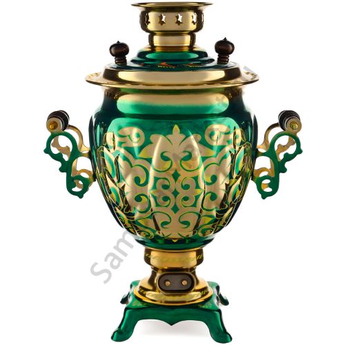 Самовар электрический 3 л. с автотключением худ. росписью «Орнамент зелёный» формы «Жёлудь»