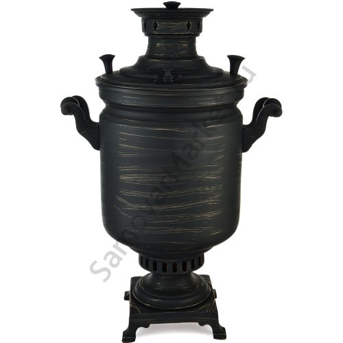 Самовар антикварный на дровах 8 литра формы «Банка», Кольчугино, золотые нити в патине