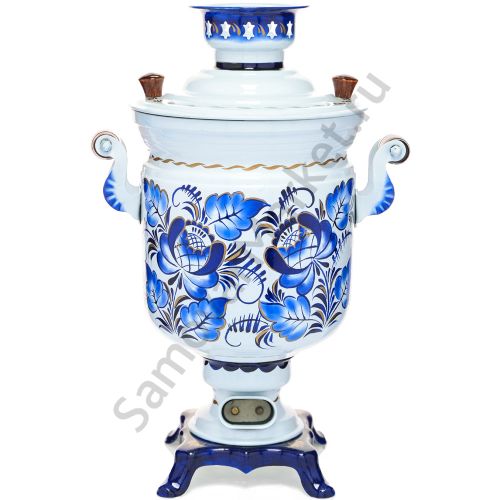 Самовар электрический 3 литра с художественной росписью «Гжель синяя» формы «Банка»