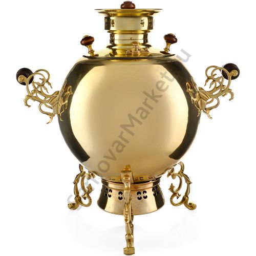 Самовар на дровах 8 литров формы «Шар Паук», золотой, категория «Эксклюзив»