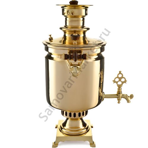 Самовар антикварный на дровах 7 литров формы «Банка» Н.И. Баташева с медалями, золотистый