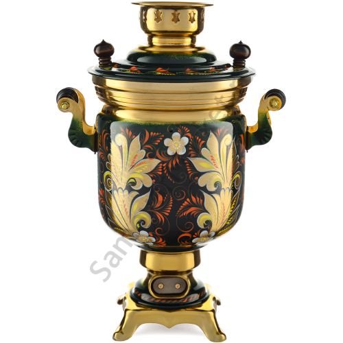 Самовар электрический 3 литра с художественной росписью «Кудрина малахитовая» формы «Банка»