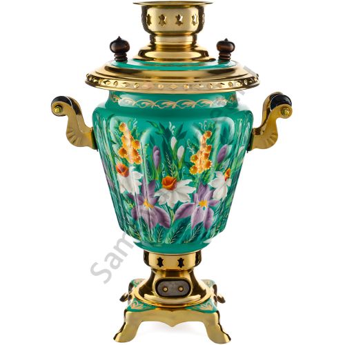 Самовар электрический 3 литра с художественной росписью «Нарциссы на зелёном в золоте» формы «Рюмка