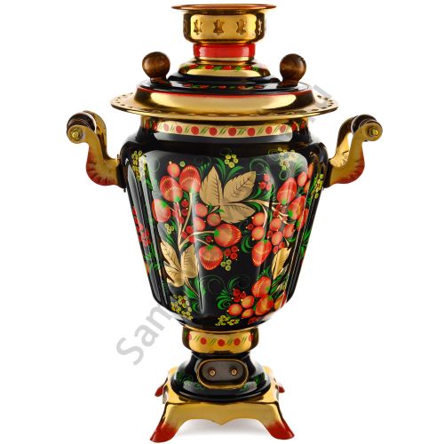 Самовар электрический 3 литра с худ. росписью «Хохлома с ягодами в зелени №2» формы «Рюмка»