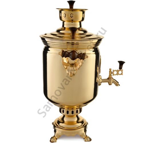 Самовар на дровах 5 литров формы «Банка с гербом РФ», золотой, категория «Люкс»