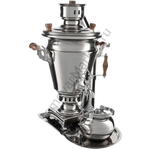 Самовар на дровах из нержавейки 5 литров формы «Рюмка» в наборе из 4 предметов ( труба в подарок)