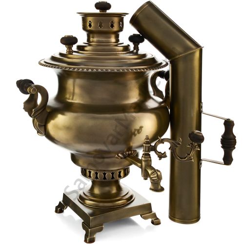 Самовар антикварный на дровах 7,5 литра формы «Репка» Капырзина с трубой,травление по латуни, уценка