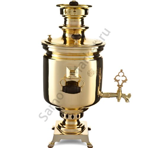 Самовар антикварный на дровах 5,5 литров формы «Банка» Баташева с медалями, золотой 