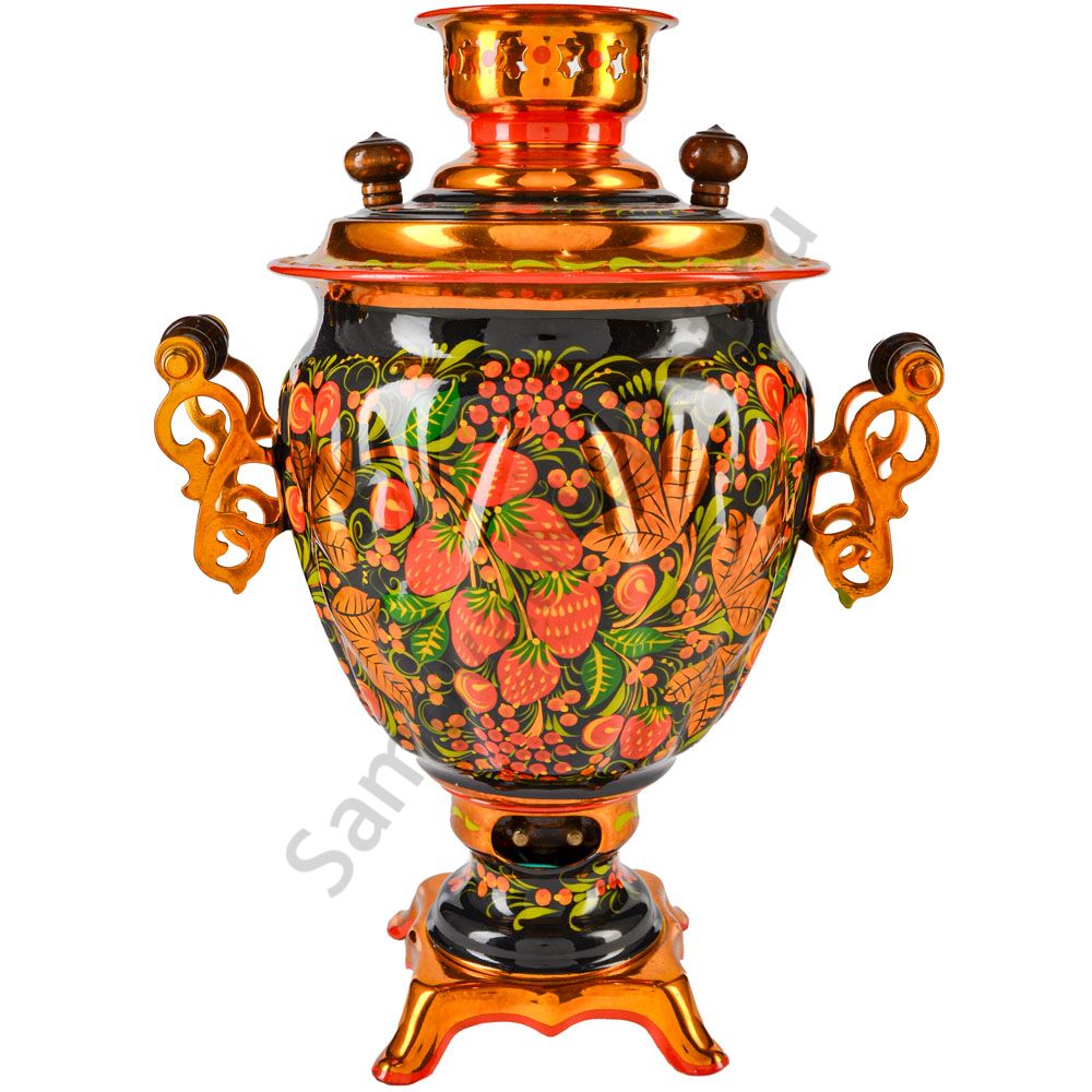 Самовар электрический 3 л с автоотключением, худ. росп. «Хохлома с ягодами в зелени» формы «Жёлудь» Самовар электрический 3 л с автоотключением, худ. росп. «Хохлома с ягодами в зелени» формы «Жёлудь»