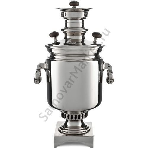 Самовар антикварный на дровах 5 литров формы «Банка» Баташева с медалями, висячие ручки, серебристый