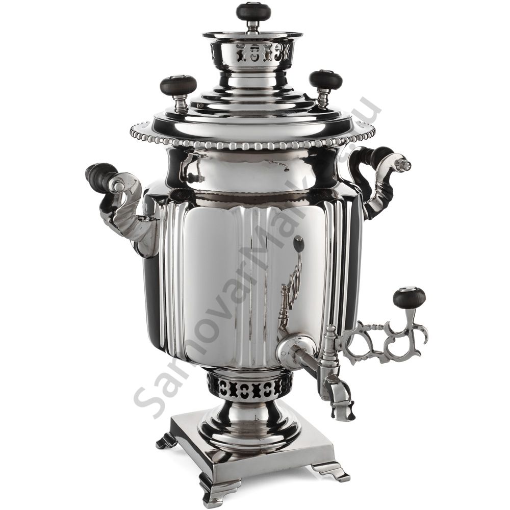 Самовар антикварный комбинированный 5,5 литров формы «Фонарь» Бр. Шемариных, с трубой, серебристый Самовар антикварный комбинированный 5,5 литров формы «Фонарь» Бр. Шемариных, с трубой, серебристый