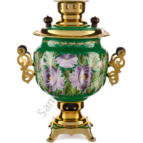 Самовар электрический 3 л.с автоотключением,худ.росписью «Пионы на зелёном в золоте» формы«Овал»