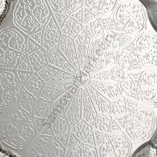 Поднос для самовара круглый, рельефный, серебристый
