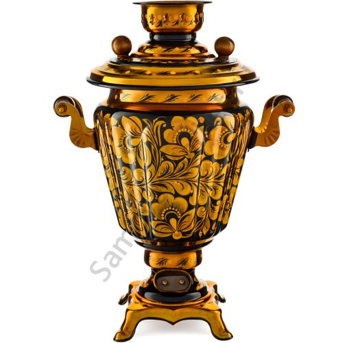 Самовар электрический 3 л с художественной росписью «Кудрина золото на чёрном» формы «Рюмка»