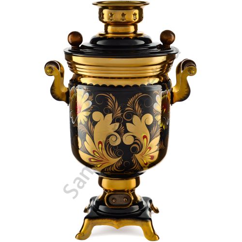 Самовар электрический 3 литра с художественной росписью «Кудрина чёрная» формы «Банка»