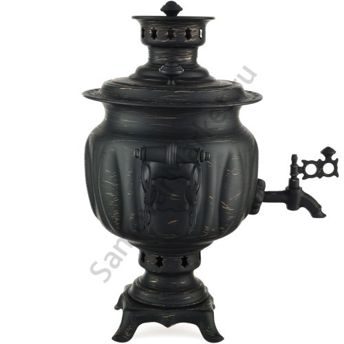 Самовар на дровах 2,8 литра формы «Овал» золотые нити в патине, категория «Эксклюзив»