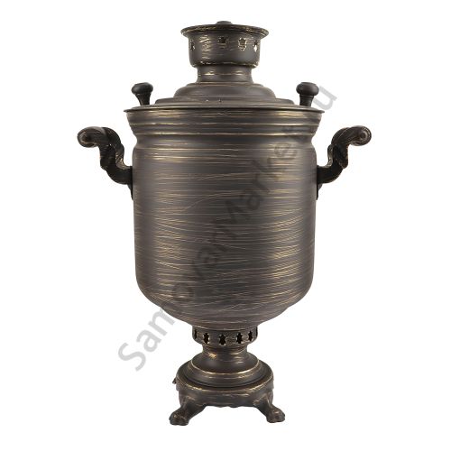 Самовар на дровах 5 литров формы «Банка», золотые нити в патине, категория «Эксклюзив» 