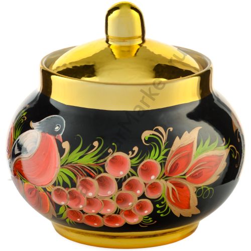 Сахарница с художественной росписью ««Снегири в рябине»» 