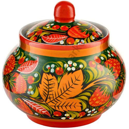 Сахарница с художественной росписью «Клубника в зелёни №2 на зелёном» 