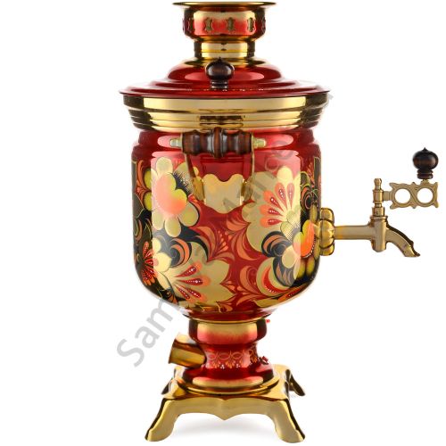 Самовар электрический 3 литра с автоотключением,  худ. росписью «Хохлома» формы «Банка»