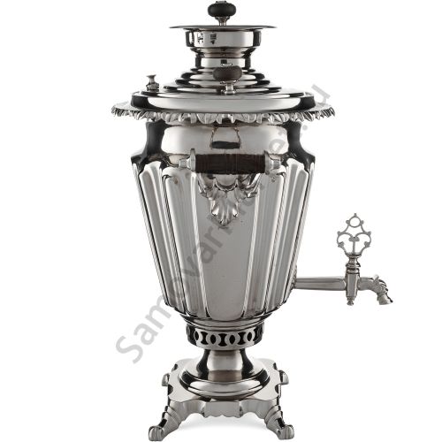 Самовар антикварный на дровах 5 литров формы «Рюмка гранная» Слиозберг, серебристый