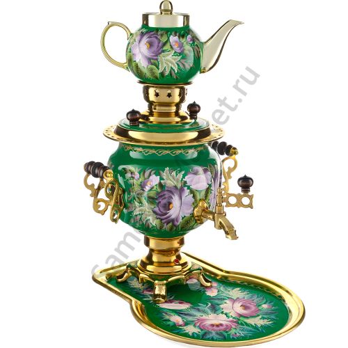 Самовар электрический 3 л.с автоотключением,худ.росписью «Пионы на зелёном» в наборе, формы«Овал»